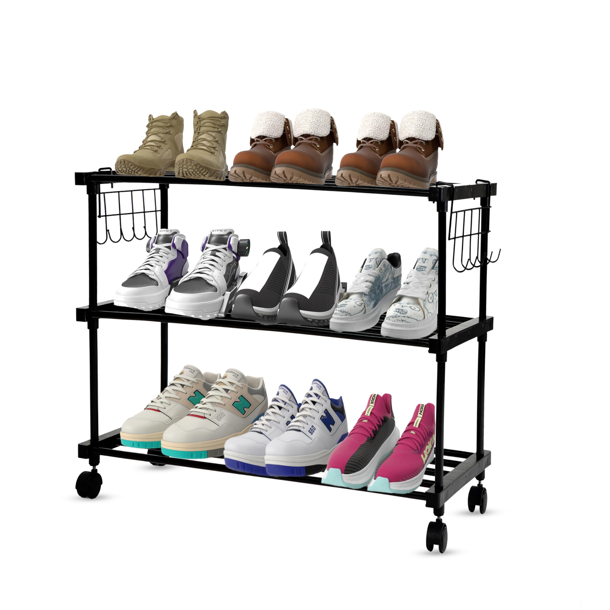 LEOPAX Shoe Rack, Multi Pairs Shoe Storage Organizer, 3 Tiers Shoe Stand, Easy Assembly Stackable Sturdy Shoe Tower with 2 Hooks, Metal Shoe Shelf for Entryway,Bedroom Black (85 x 31 x 56CM) (B0BVD6NX3P) Amazon Price History, Amazon Price Tracker