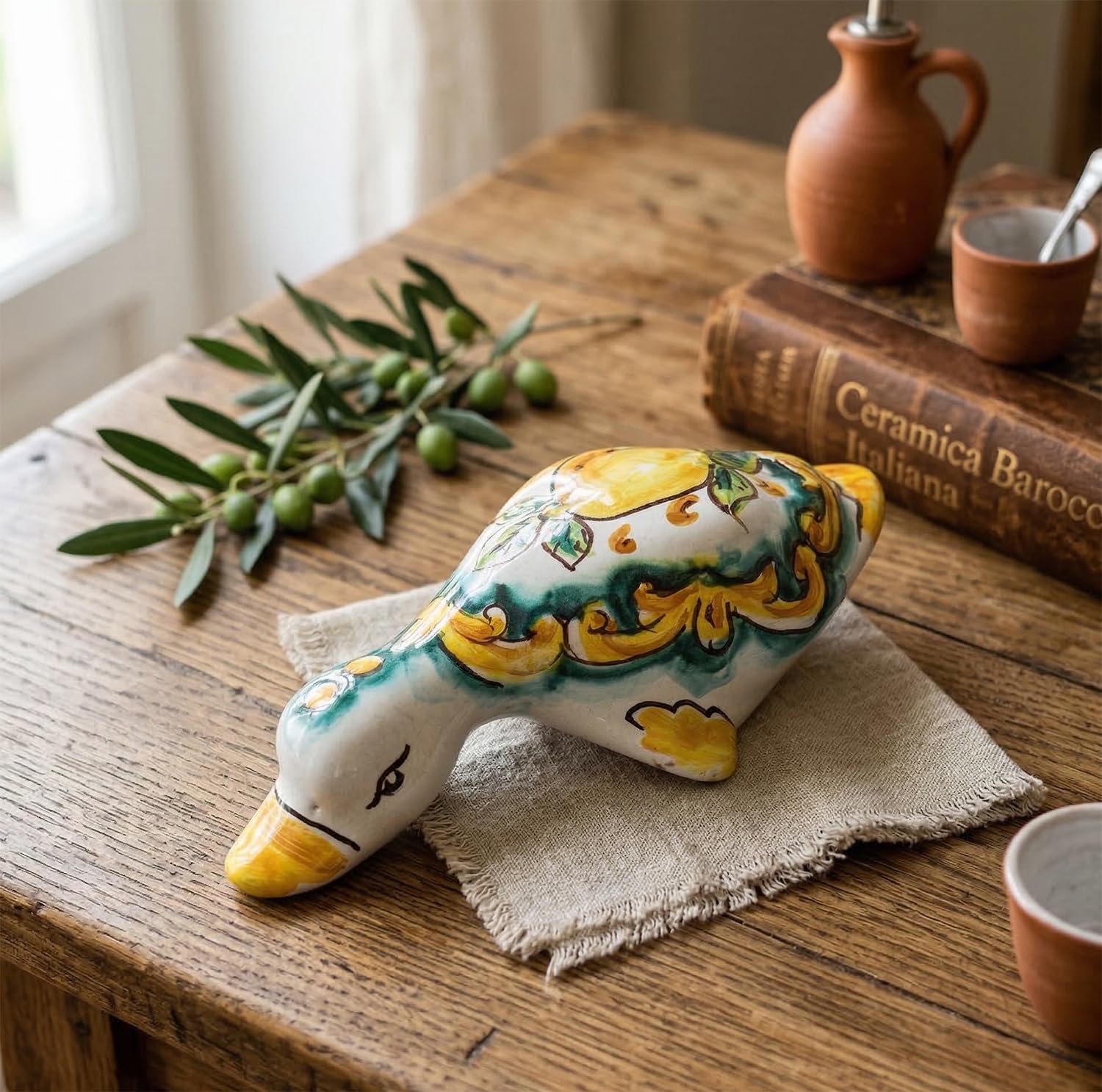 Canard en céramique sicilienne citrons idée cadeau pendaison de crémaillère