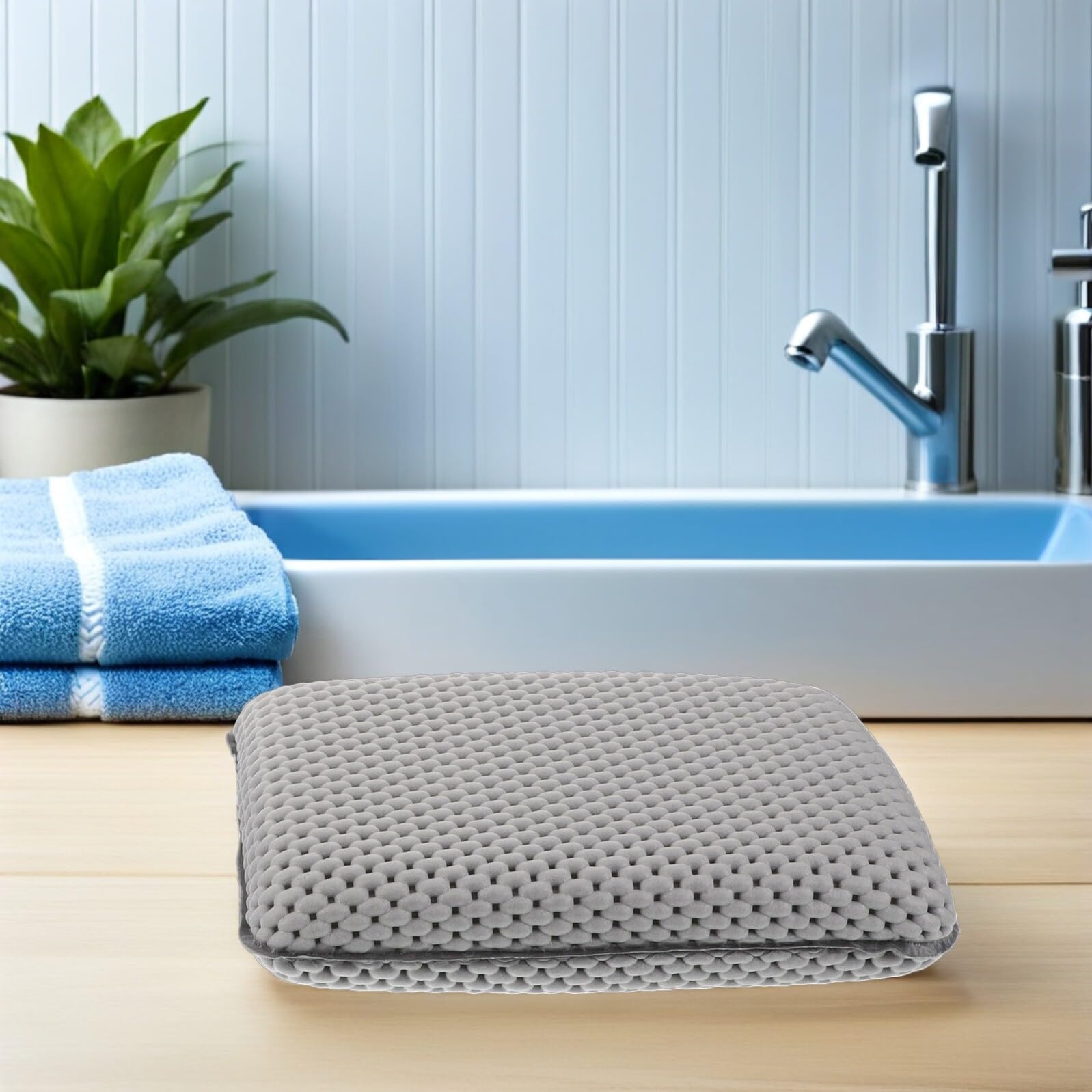 Gatuida Cuscino per Vasca da Bagno Grigio in Schiuma 29x19 Cm con Ventose Antiscivolo, Set 2 Pezzi, Poggiatesta e Supporto Schiena per Relax Spa Domestico e Hotel