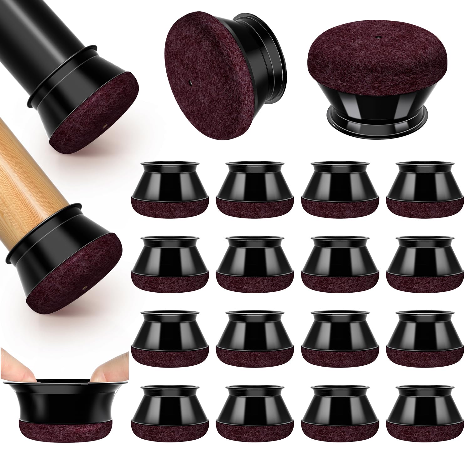 16 Pcs Chair Leg Floor Protectors,Black Silicone Chair Leg Covers Caps for Hardwood Floors with Wrapped Felt Furniture Feet Protectors Pads (Fit:38-50mm)