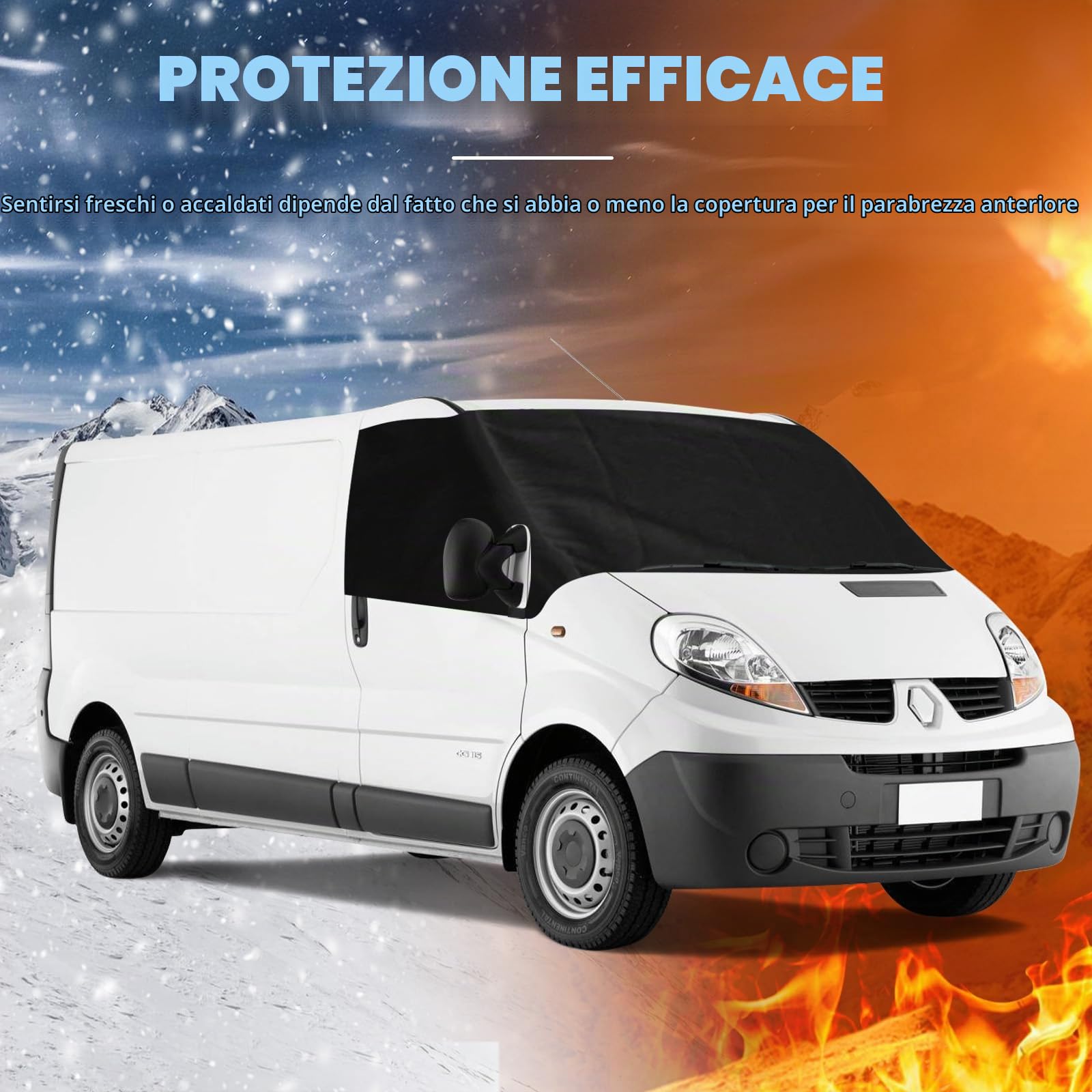Copertura Parabrezza Auto Compatibile con Renault Trafic 2001-2014, Parasole per Finestrino Anteriore Compatibile con Opel Vivaro 2001-2014, 100% Oscuramento, Resistente Alle Intemperie