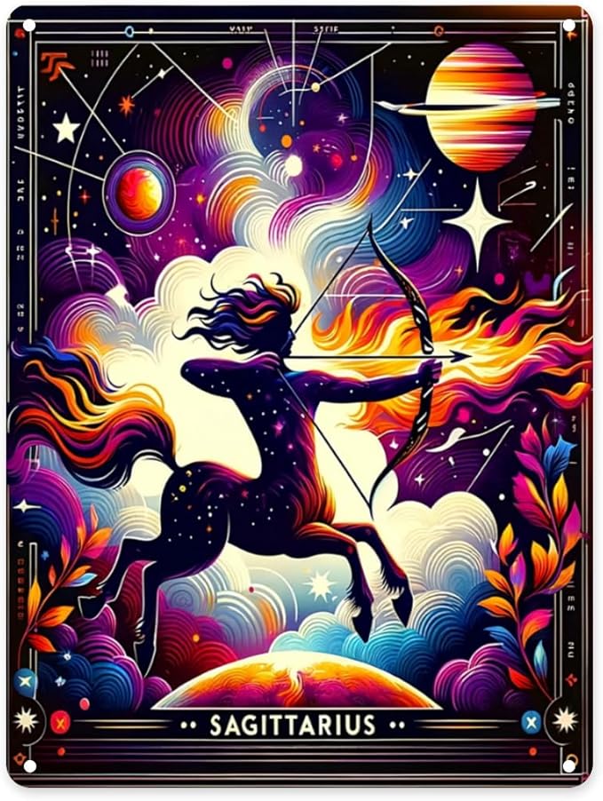 Metal tin sign Sagittarius Centaur Archer Zodiac Art Wall Decor Poster,Classic Zodiac sign themed wall art aluminum plaque,Bedroom, office, living room walls, tinplate 12x16 inch