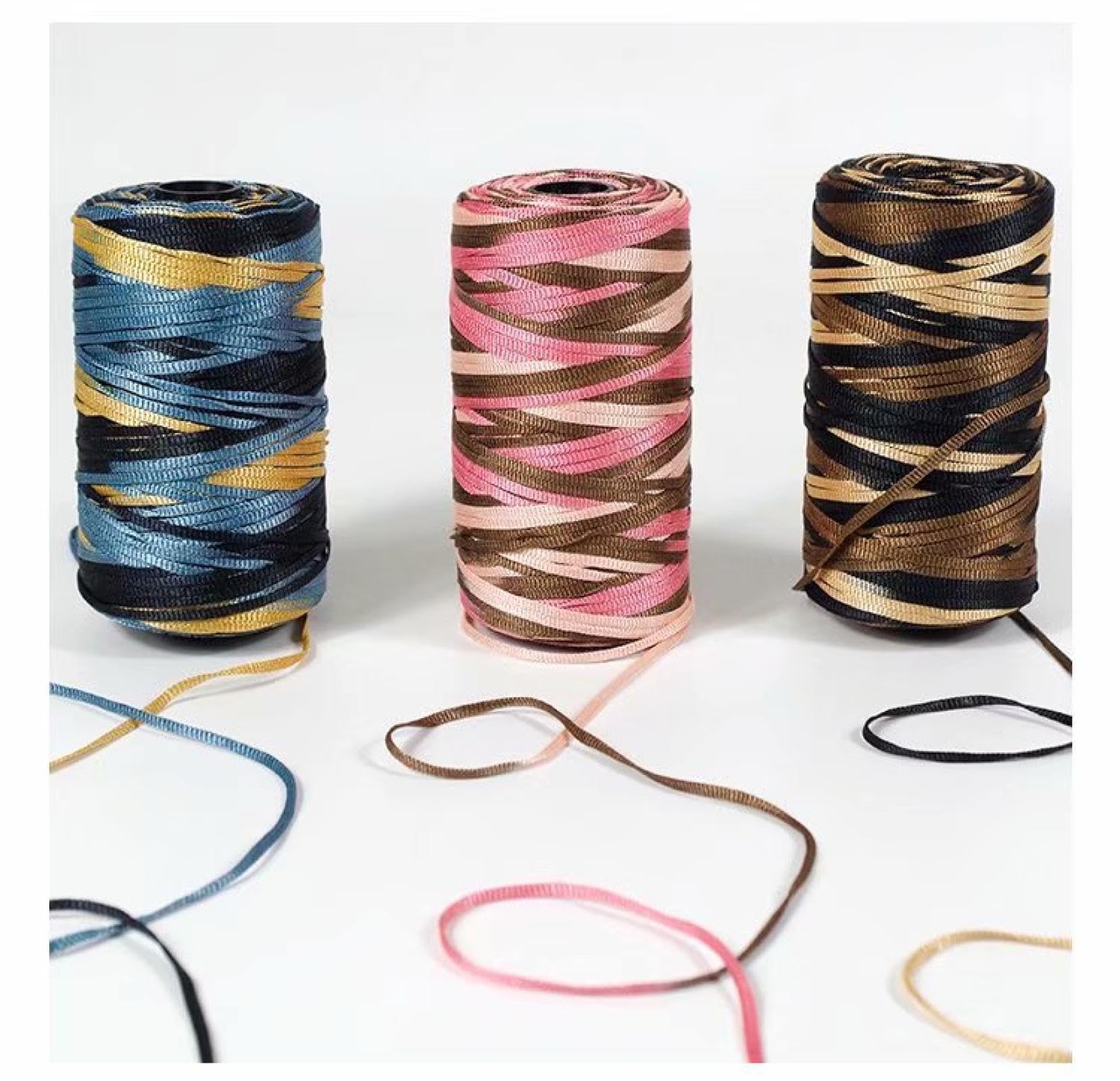 Polyester Macrame Cord 3mm 100g Flach Makramee Projekt Buntes Polyester Garn Handarbeit für Handtaschen Einkaufstaschen Sonnenhüte Schuhe DIY Handwerk Dekoratives Projekt 5PCS col-1