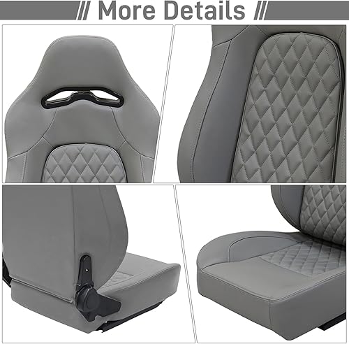 Miniatura 6 de Asientos universales de carreras, asientos deportivos ajustables de piel sintética con deslizadores, 2 unidades (gris, 36.8 x 20.6 x 22.6 pulgadas)