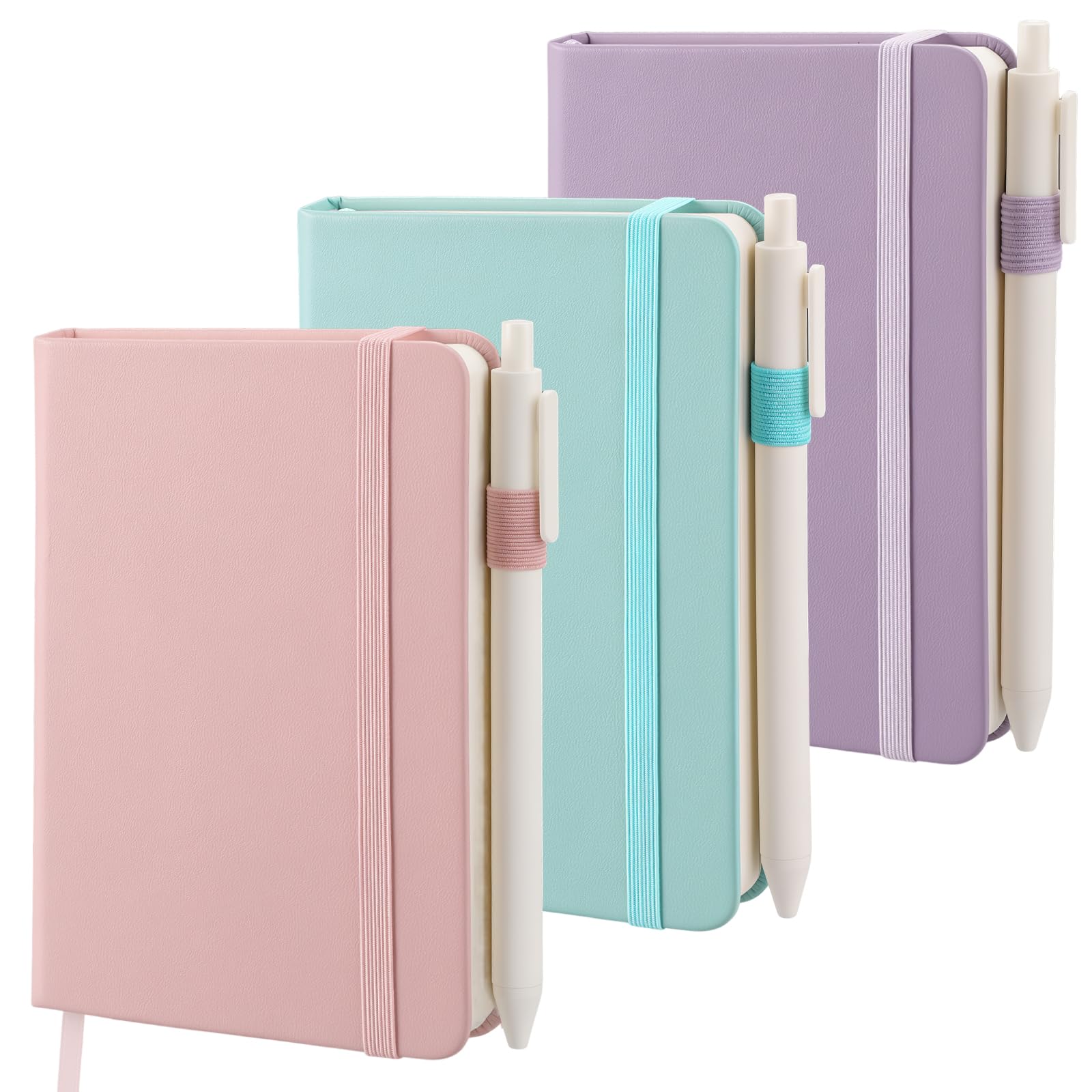 3 Pack Pocket Notebook A6, Mini Hardcover PU Leather Journals, Candy Colors