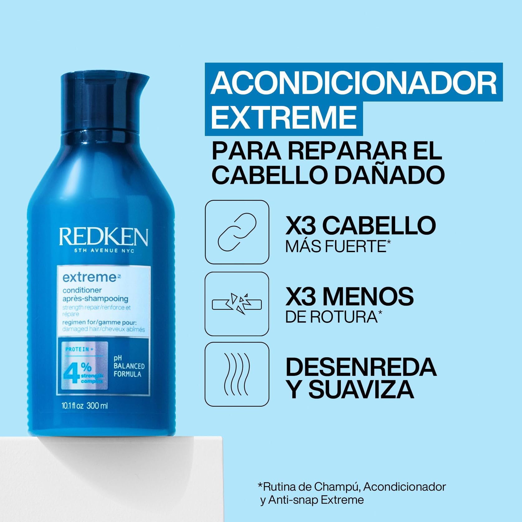 Redken, Acondicionador Reparador con Proteínas para Cabello Dañado, Extreme