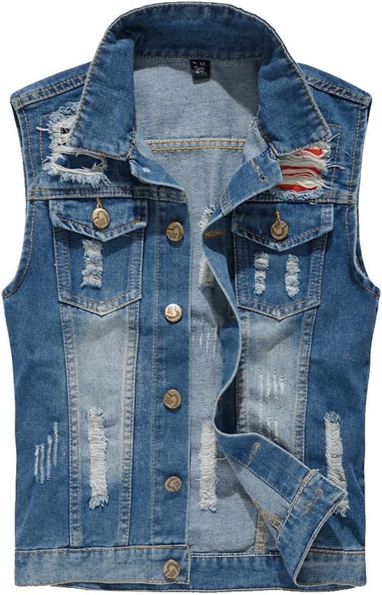 YOUCAI Men's Slim Fit Casual Cowboy Vest Sleeveless Distressed Jeans