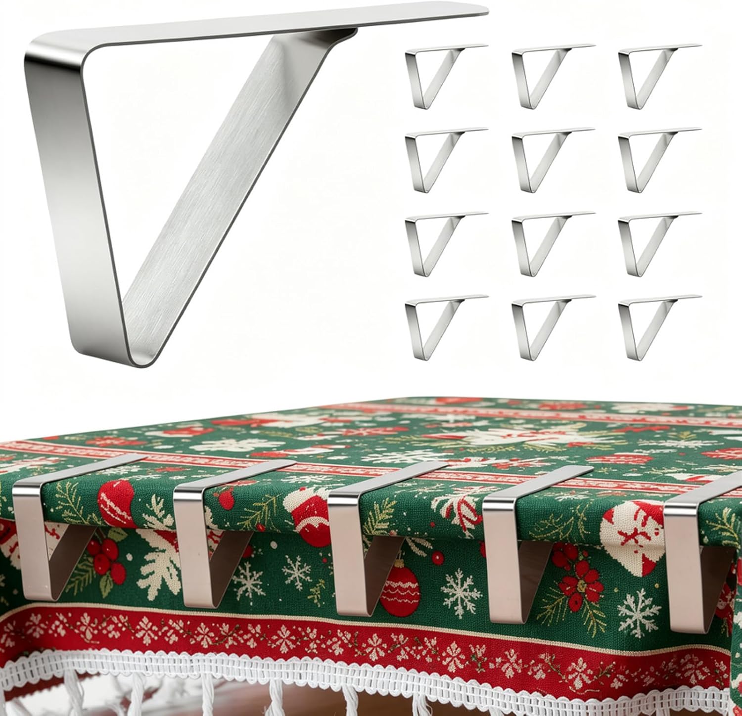 12 Pieces Tablecloth Clips, Waterproof Stainless Steel Table Cloth Holder Clips, Windproof Picnic Table Cover Clamps for Securing Tablecloths Indoor Outdoor Party, Wedding, Christmas, Camp (12, Small)
