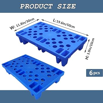 Plastic Pallet, 6pcs Lightweight Nestable Blue Polyethylene Pallets, Mini Moisture-Proof Floor Pallet, for Restaurant Kitchens Shops Supermarket Basement Storage Warehouse L 19.6 x W 11.8x H 3.9