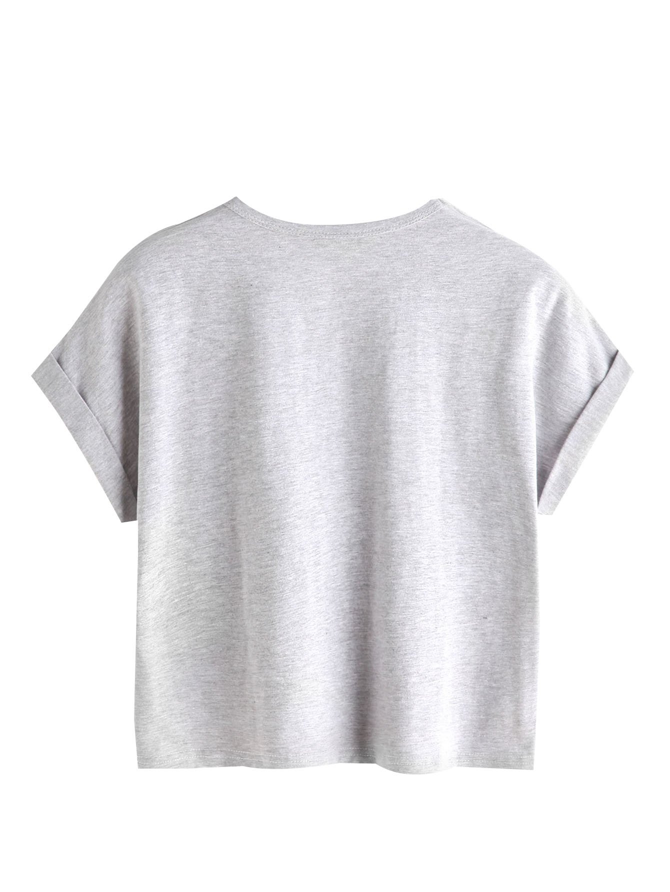 Women's Casual V-Neck Short Sleeve Solid Crop Top T-Shirt - Basic Style - View #2