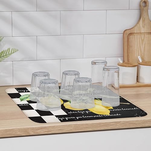 Miniatura 3 de Tapete de secado de platos de primavera floral de acuarela para encimera de cocina, hojas de eucalipto, tapete absorbente de platos, tapete