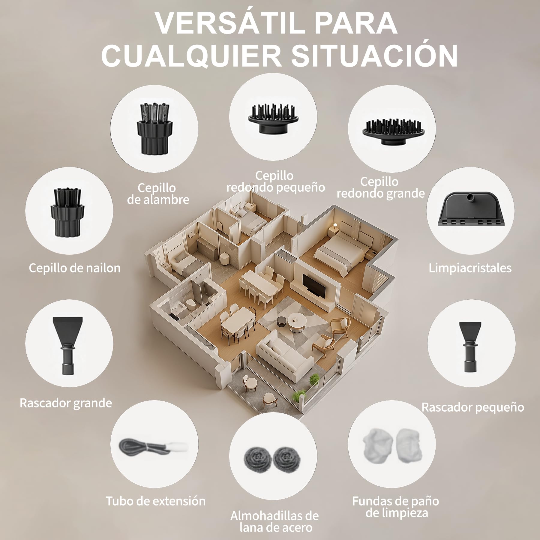 Limpiador a vapor portátil de 1200 W, Vaporeta de Mano con 10 Accesorios, sin Químicos, Calentamiento en 15s, Depósito de 400ml, Apto para Sofás, Cocinas, Alfombras y Juntas de Azulejos