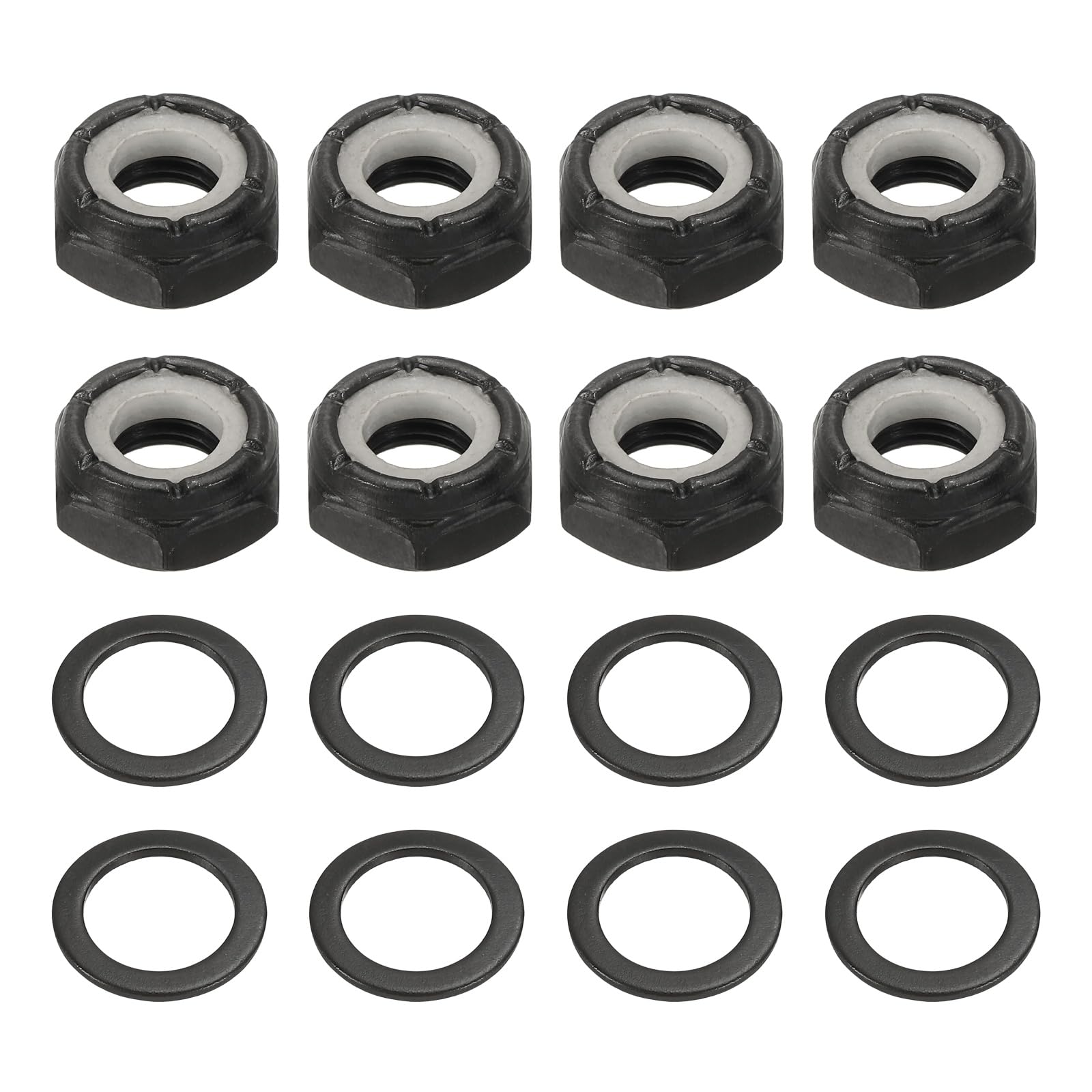 YELARXI Skateboard Truck Hardware Kit, Including 8 Pcs Skateboard Truck Nuts and 8 Pcs Axle Washers, Black-Fitting For(Most Scooters/LongBoards/Hardware Kit)