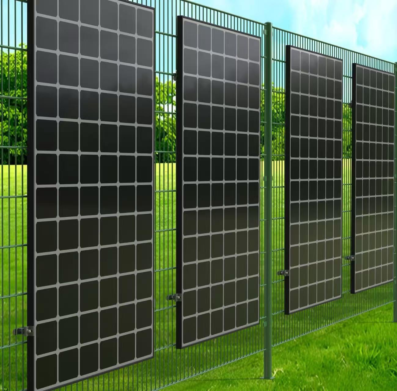 PV Zaunklemmen Set 4 Stück schwarz – Solarzaun/Balkonkraftwerk Halterung für Doppelstabmatte 6/5/6 & 8/6/8 – Direktmontage am Modulrahmen ohne Schiene – Edelstahl/Alu