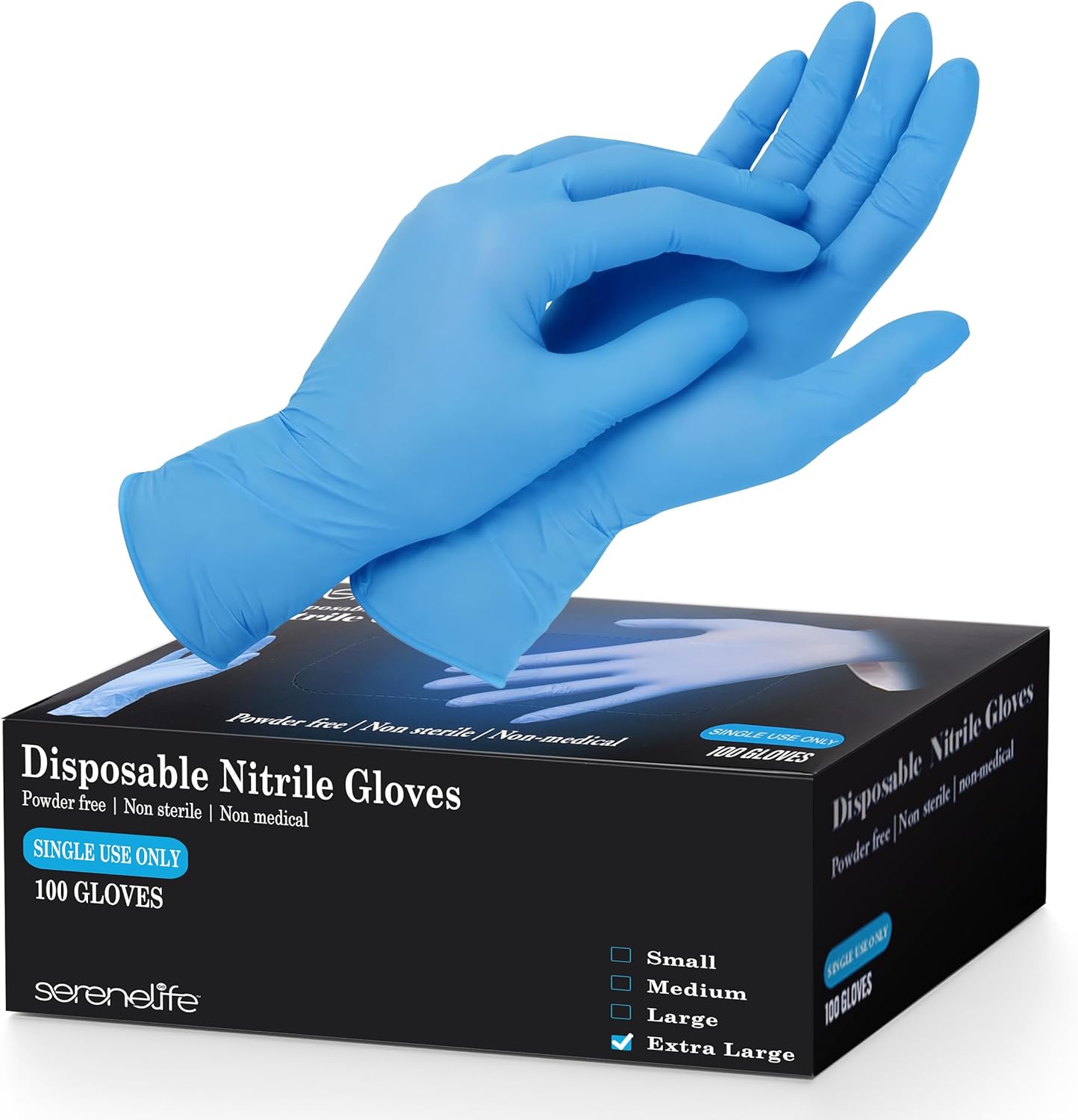 SereneLife 1000 Pcs Nitrile Disposable Gloves - Soft Industrial Gloves, Nitrile and Vinyl Blend Gloves Powder-Free, Latex-Free Protective Gloves, Soft and Comfortable, Size Small SLGLVNIT100SMX10 Blue