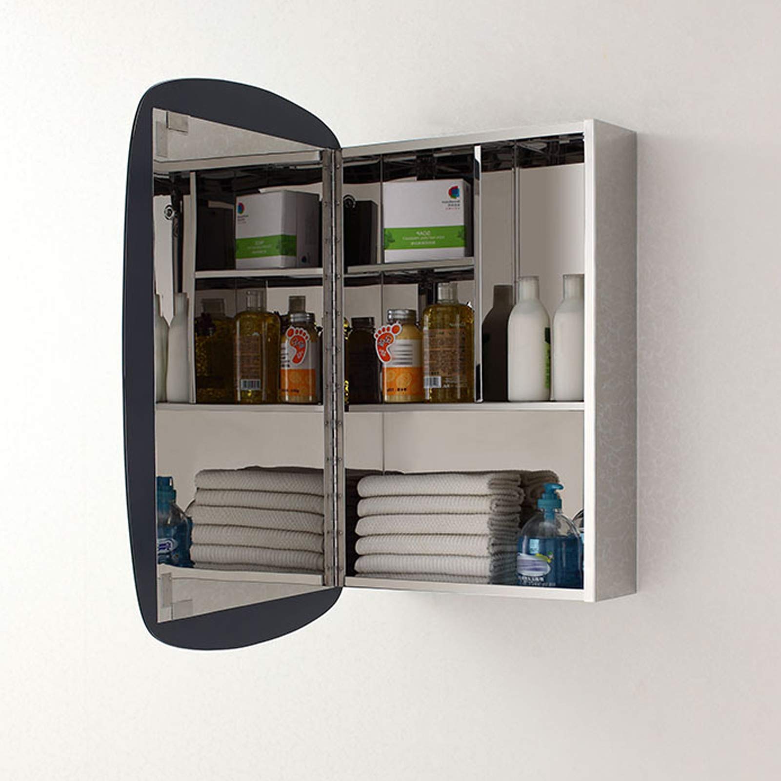Armadietto a specchio da parete per bagno, armadietti multiuso per medicinali da cucina in acciaio inossidabile, salvaspazio, argento,Right (Left)