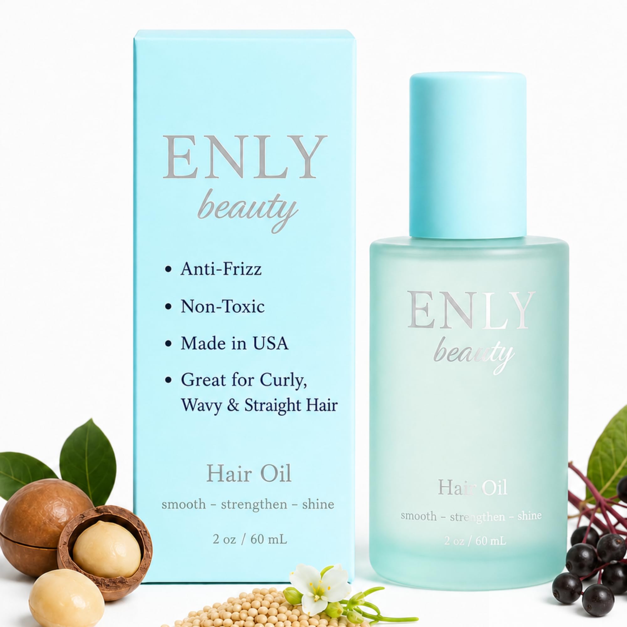 Anti Frizz Hair Oil For Curly, Wavy & Straight Hair | Macadamia Oil, Elderberry, Meadowfoam Seed, Squalane, Dimethicone