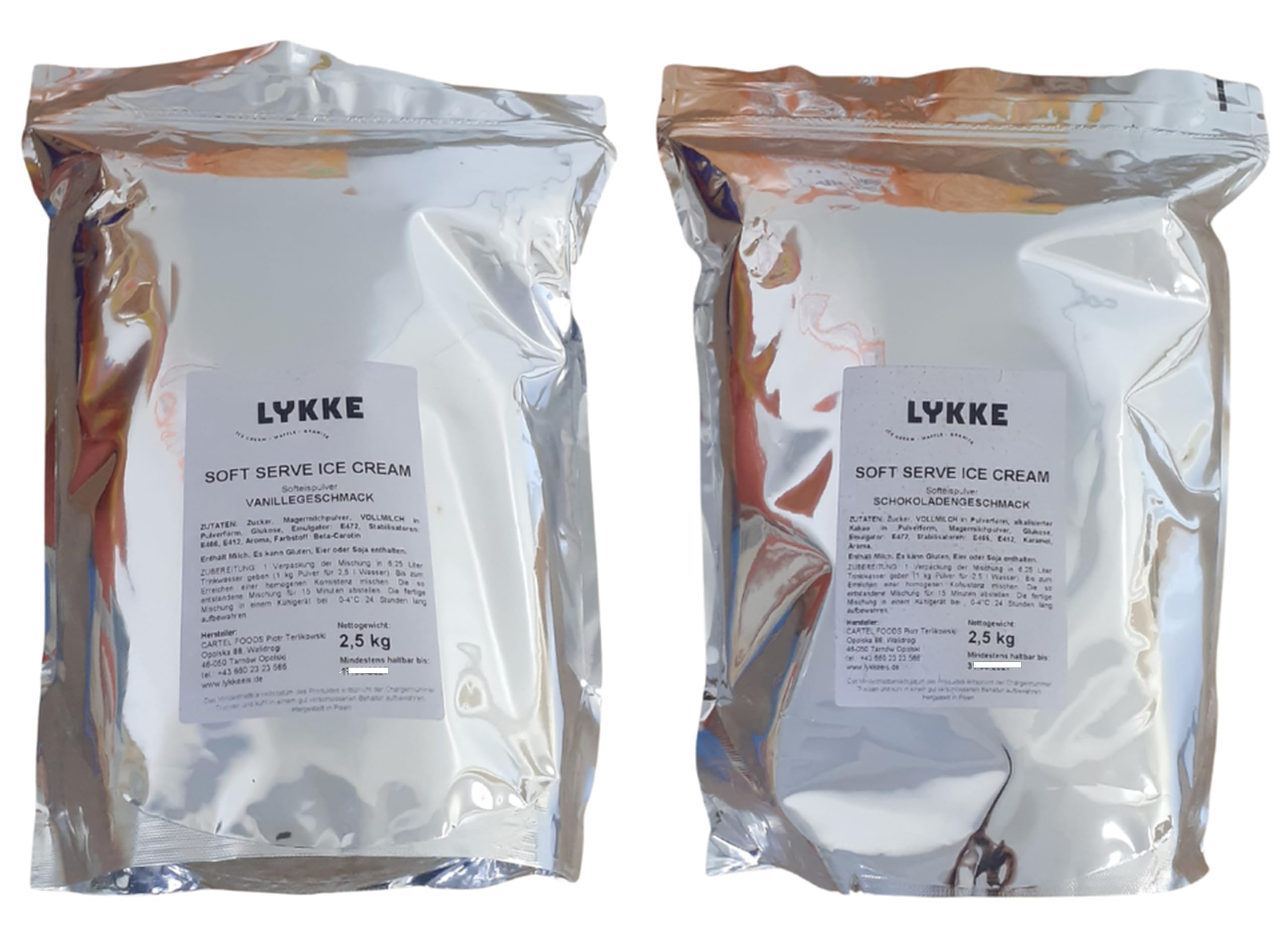 Softeispulver 5kg | 2,5kg Vanille | 2,5kg Schokolade | Eis Pulver für Softeismaschine - cremiges Softeis für Zuhause & Gastronomie