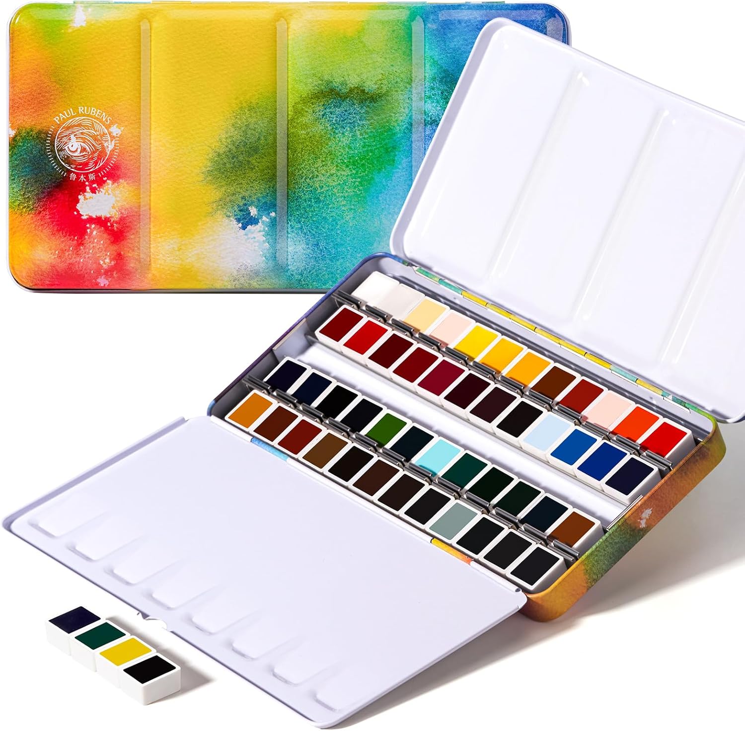 Paul Rubens Watercolor Paint Set, 48 Colors Solid Watercolor Paint, Easy To Blend And Diffuse Watercolor Palette, Compact And Portable Travel Watercolor Set Suitable For Beginners And Professionals