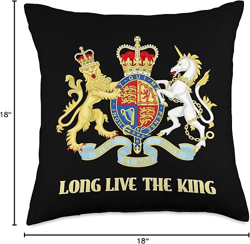 Miniatura 5 de UK Royal Coat of Arms & Emblems Almohada con emblema del escudo de la Real Británica Long Live the King, 16.0 x 16.0in, multicolor