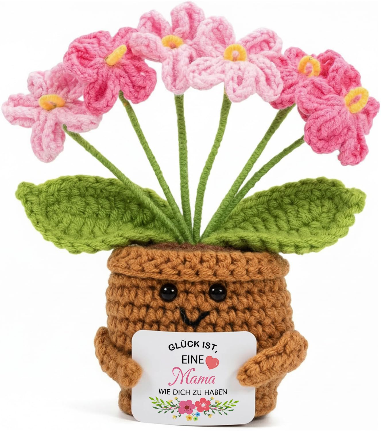 Aruigu Geschenke für Mama, Handgefertigtes Häkelblume mit Karte, Geschenk & Glücksbringer für Mutter Geburtstag Muttertag Weihnachten, Lustige Personalisierte Kleine Geschenke Frauen