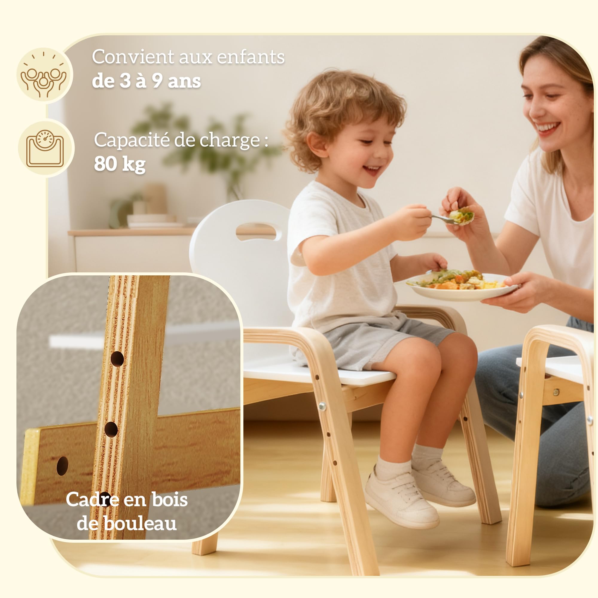 AIYAPLAY Lot de 2 chaises pour Enfants réglables en Hauteur, Fauteuil Enfants en Bois Massif avec accoudoirs, pour Manger, Lire, étude et Jouer, 3 à 9 Ans, Blanc