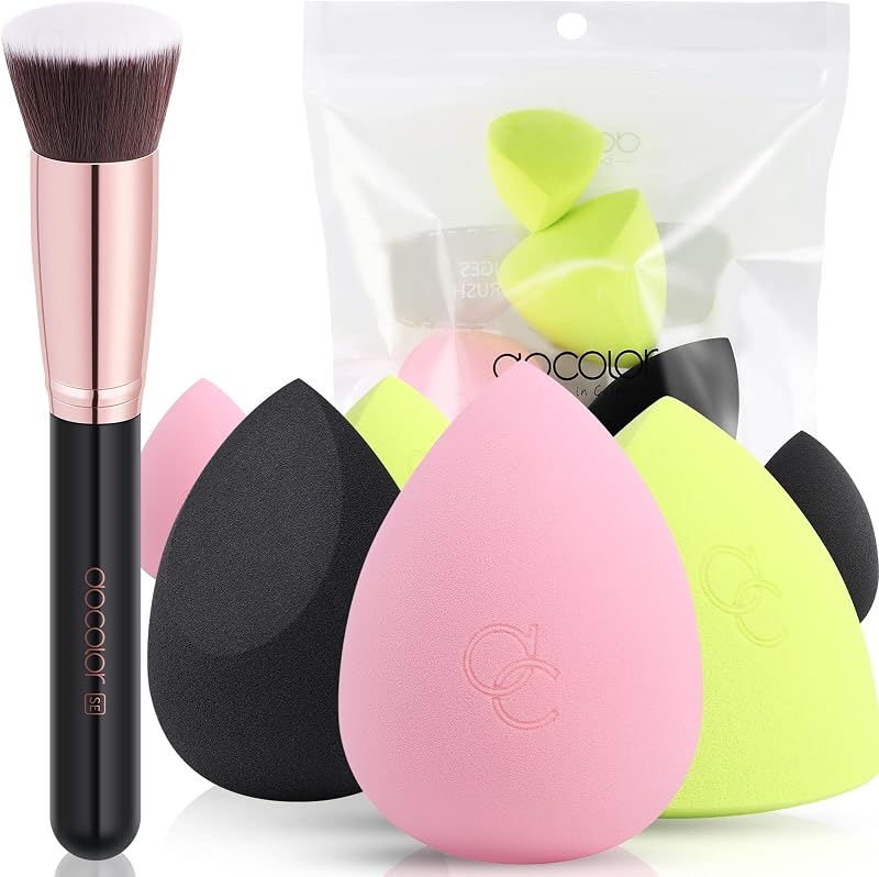 Makeup Sponges Flat Kabuki Brush Set 6 Pcs, For Flawless Finish | Foundation Blending Kit for Liquid Cream Powder Makeup, Airbrush Full Coverage Face Blender, Non-Absorbent