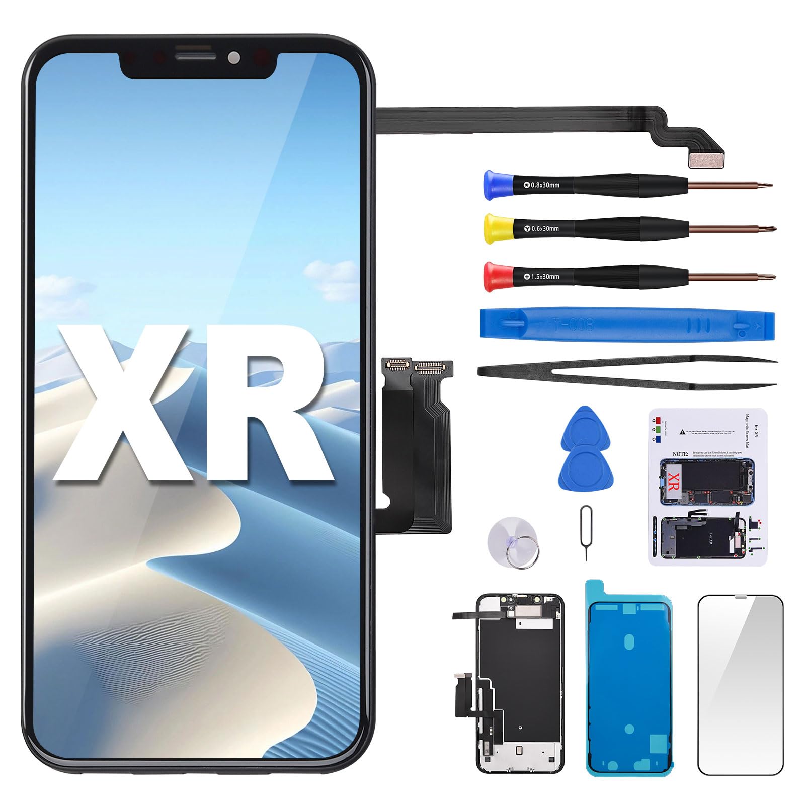 per iPhone XR Schermo di ricambio da 6,1 pollici incell LCD Touch Screen Display con Face ID Frame Assembly e kit di riparazione, compatibile con il modello A1984, A2105, A2106, A2108