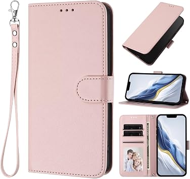 Compatible Huawei P80 Ultra Case, PU Leather, Notebook Type Cover, TPU Inner, Shock Absorption, Card Storage, Large Wallet Pocket, Stand Function, Hand Strap Included, Pink