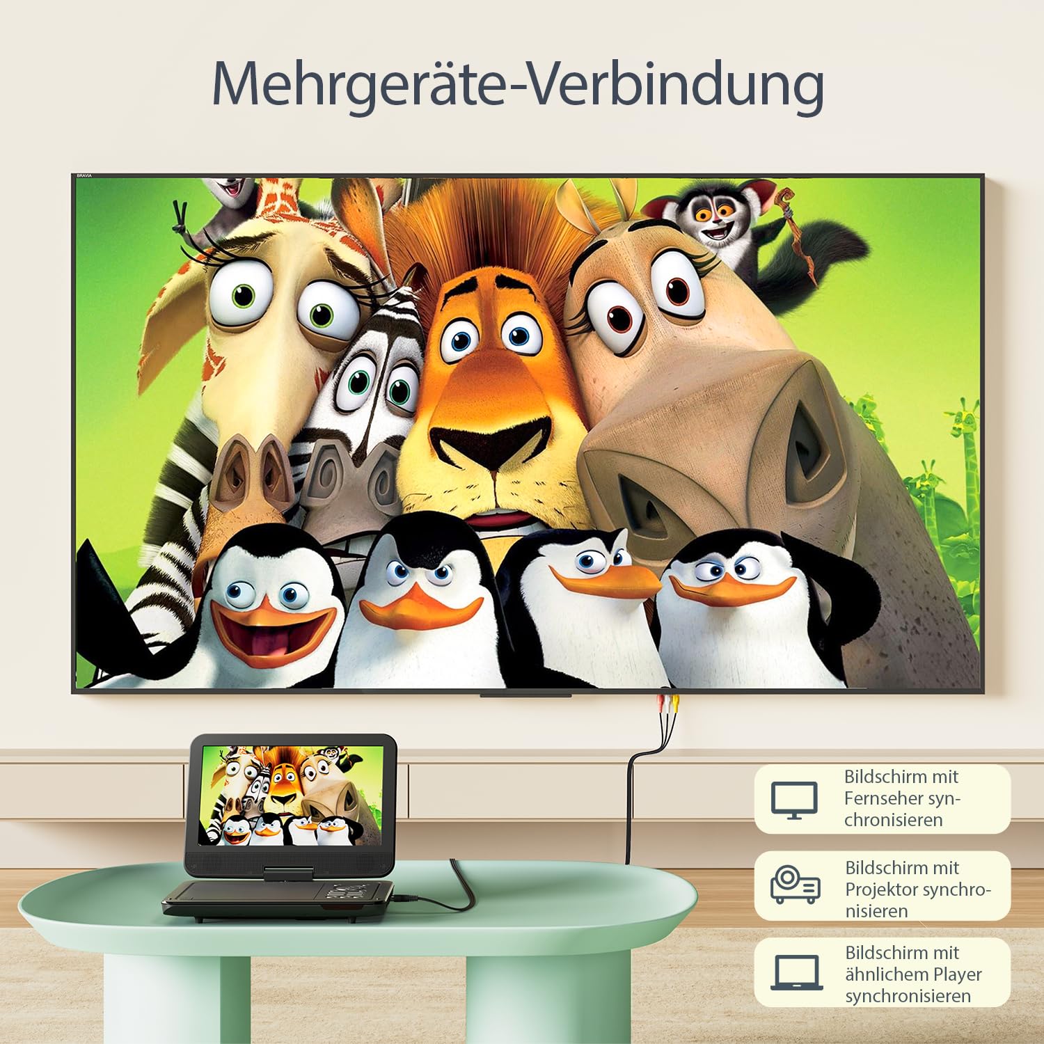 YOTON 12,5-Zoll Tragbarer DVD-Player mit 10,5-Zoll HD-Drehbildschirm, ideal fürs Auto, inkl. Autoladegerät, Netzteil, Akku, unterstützt USB/SD-Karte/TV-Sync [Kein Blu-ray]