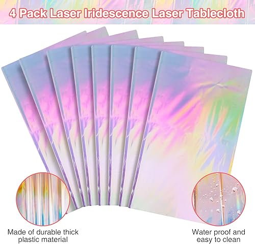 Miniatura 4 de Paquete de 8 manteles de plástico iridiscente desechables con láser, rectangulares, brillantes, de papel de aluminio holográfico, para decoración de