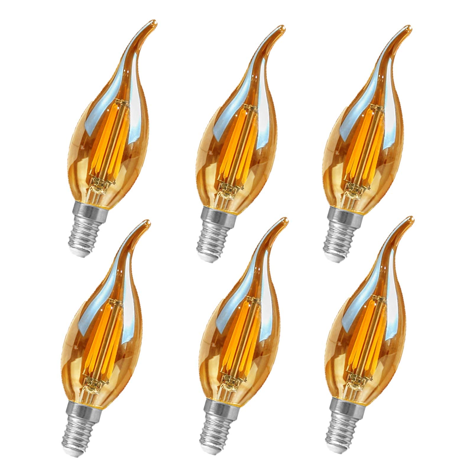 E14 LED Candelabra Bulb 4W (40W Equivalent Incandescent lamp) 470LM C35 ment Bedroom living room chandelier Light Vintage Flame Amber 360° Beam Angle Dimmable, Pack of 6 Good-look ()