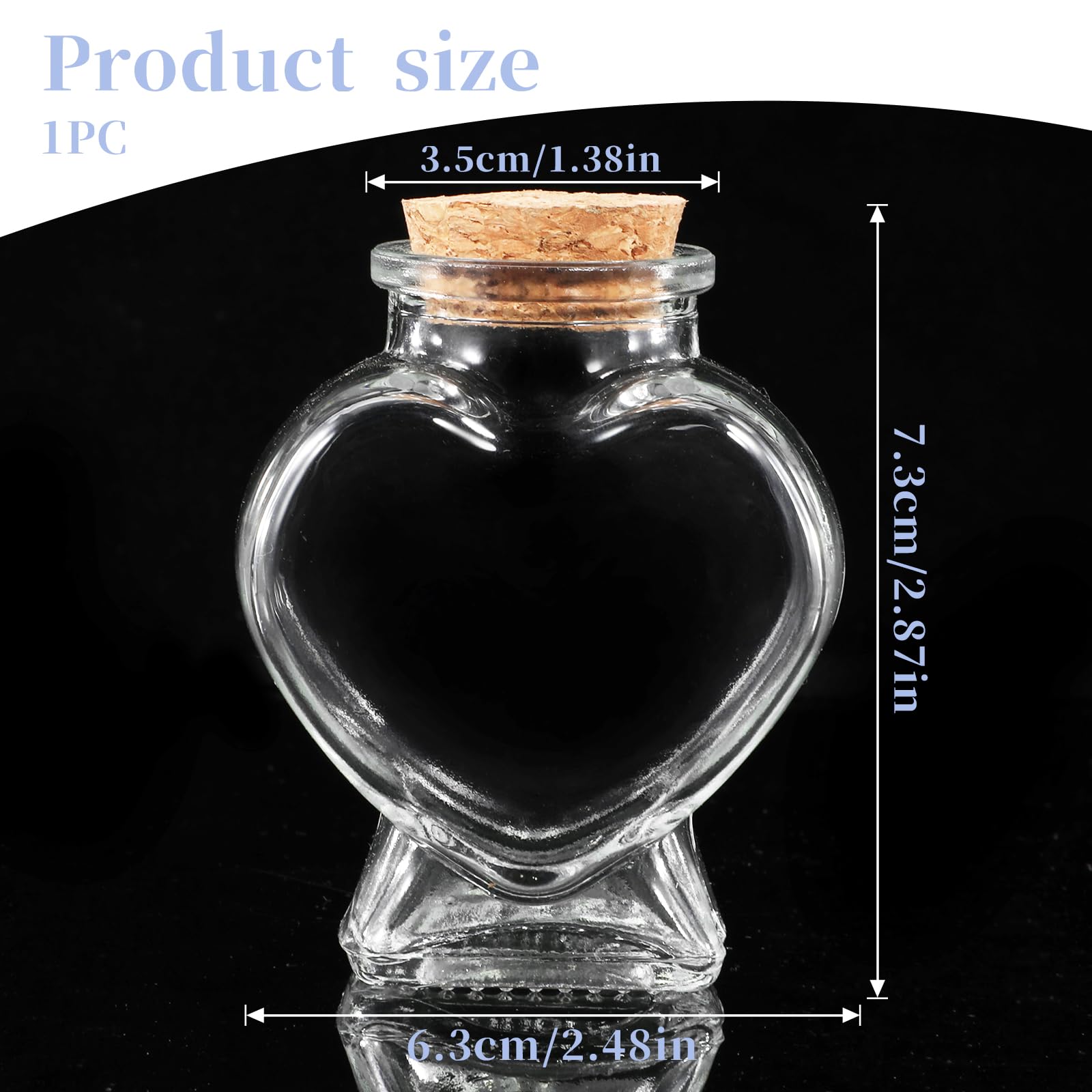 ElevateTech Glass Bottle with Cork Stopper 1Pcs Empty Glass Heart-Shaped Bottles Decorative Clear Glass Bottles with Cork Lid Message Wishing Bottle for Candy Containers DIY Art Crafts Party Wedding