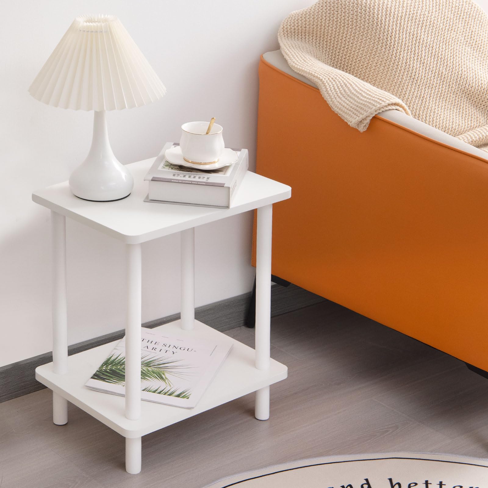 Tavolino da Salotto a 2 Livelli in legno, Bianco, 40x30x47.5cm | Comodino Camera da Letto,Tavolo con Ripiani Portaoggetti,Mobiletto Cucina Salvaspazio,per Corridoio,Divano, Soggiorno