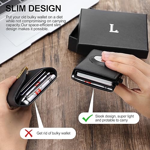 Miniatura 2 de LAKIPETN AirTag - Cartera delgada de cuero para hombre, con tarjeta de crédito, tarjetas emergentes, carteras, protección de bloqueo RFID compatible