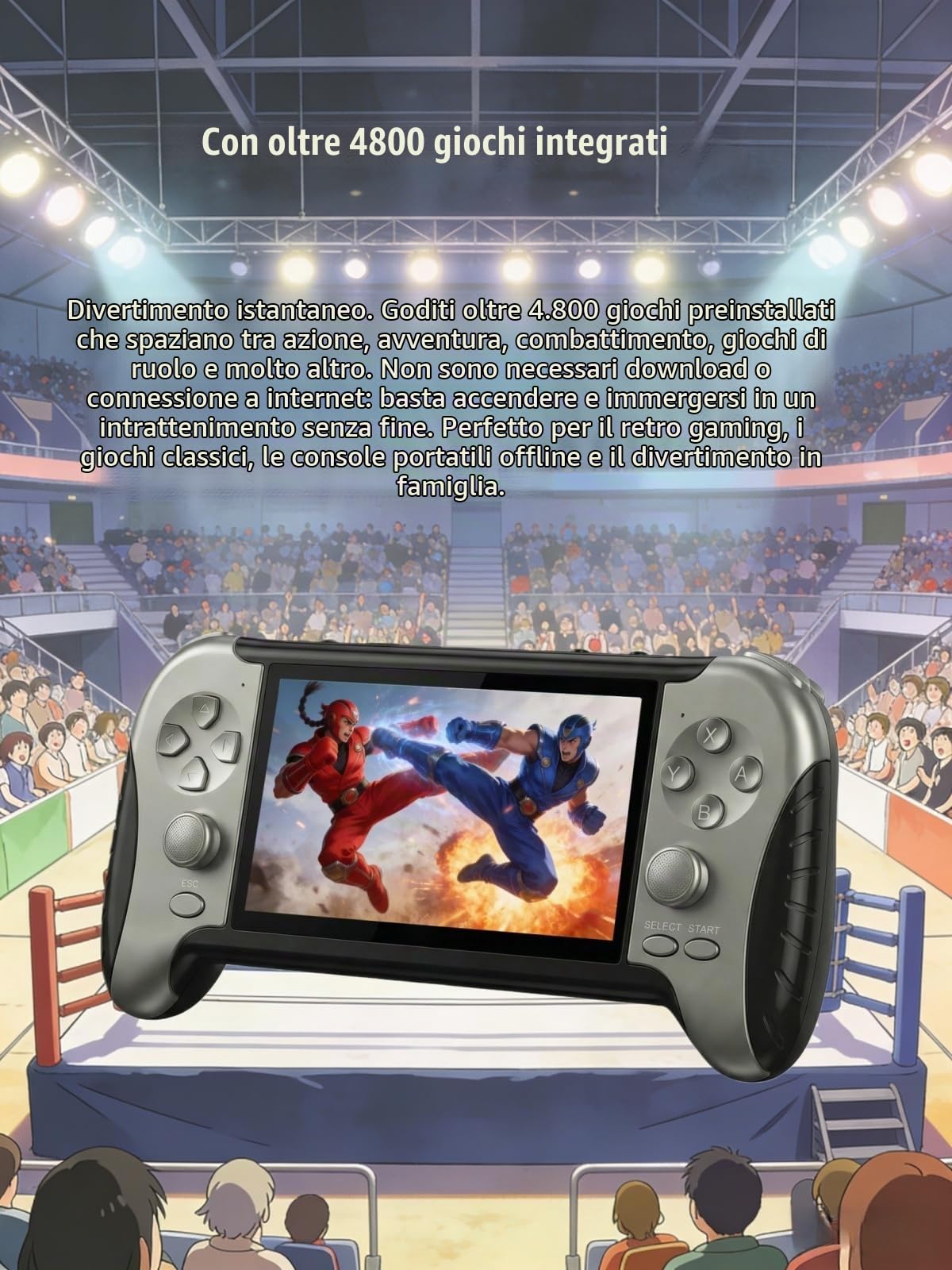 Console di gioco retrò YHFITN con schermo HD da 4,3 pollici, giochi integrati, uscita TV, lettore video/musicale, con batteria ricaricabile, regalo di compleanno ideale per adolescenti e adulti