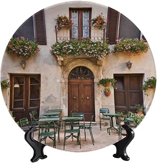 Tuscany Landscape Ceramic Decorative Plates, Italian Tuscany Tavern Decorative Plate, 10", with Stand Art Porcelain Plate, for Living Room Bedroom Kitchen and Office Wall or Dining Table Decor