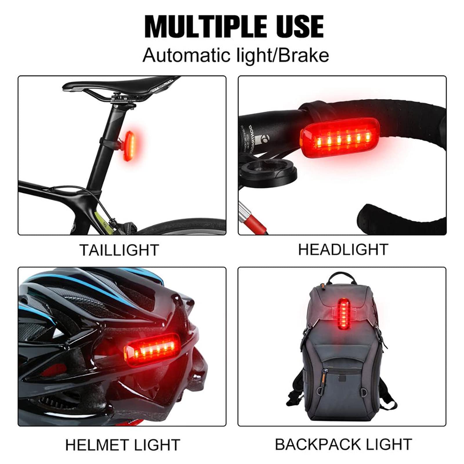Smart Brake Sensing Vélo Lumière Étanche LED Vélo Flash Feu Arrière USB Charge VTT Route Vélo Lampe Vélo Feu Arrière