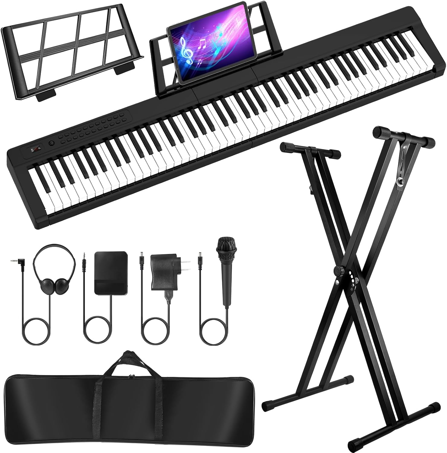 Digital Piano 88 Key Full Size Semi Weighted Electronic Keyboard Piano Set with Stand,Built-In Speakers,Electric Piano Keyboard with Sustain Pedal,Bluetooth,MIDI/USB/MP3 for Beginners Adults