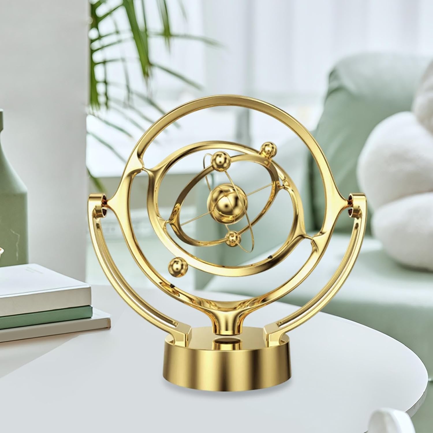 Motion Desktop Toy | Countertop Gift Centerpiece | Gold Decorative Perpetual Motion Ornament with Iron & PVC Build | Sleek Design for Elegant Home Decor | Compact STEM and