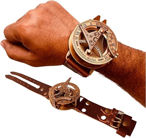 Miniatura 1 de ALADEAN Reloj de reloj de sol de latón vintage, brújula náutica antigua, reloj de reloj de sol en caja de regalo de cuero de recuerdo, reloj de sol