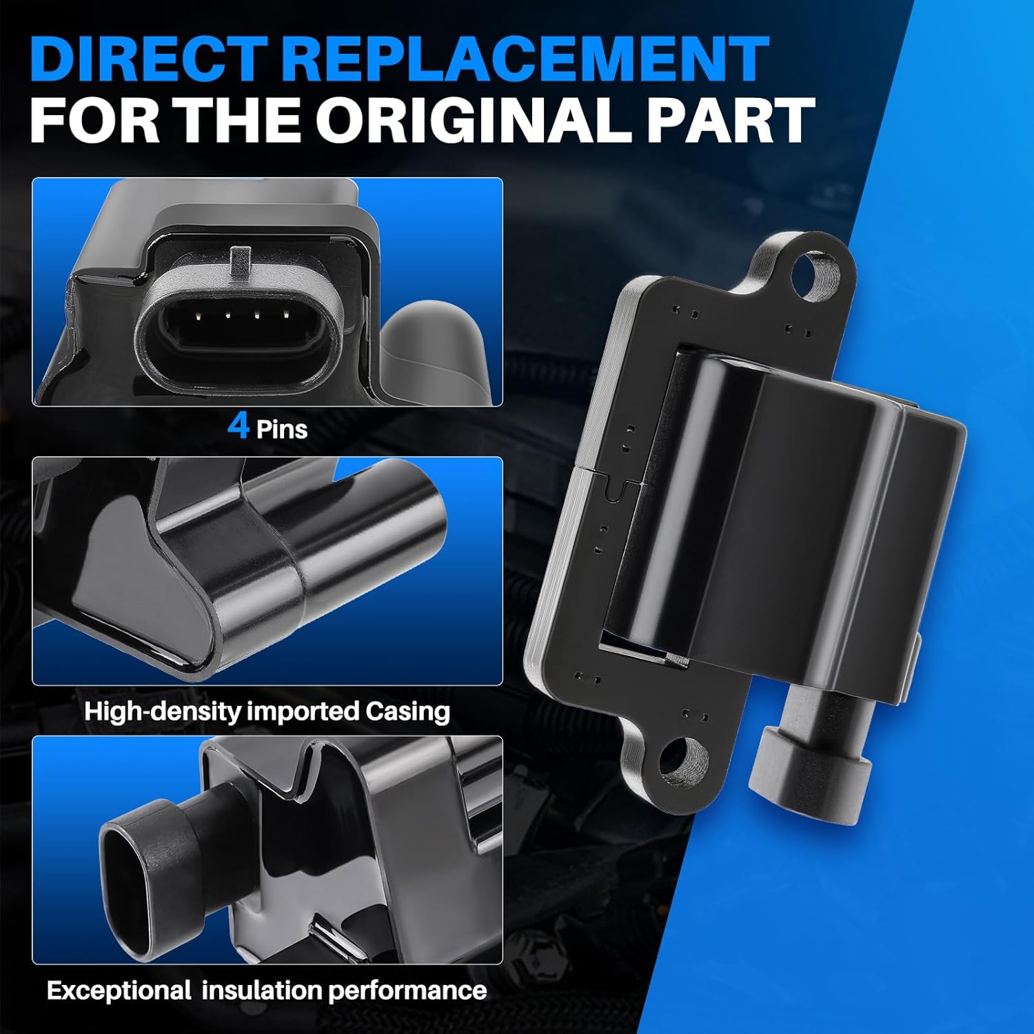 AUTOKAY Square Ignition Coil and Spark Plug Wire For Chevy Avalanche Express Monte Carlo Silverado for GMC 4.8L 5.3L 6.0L 8.1L, 8 Pack IC328 392889925 6737000