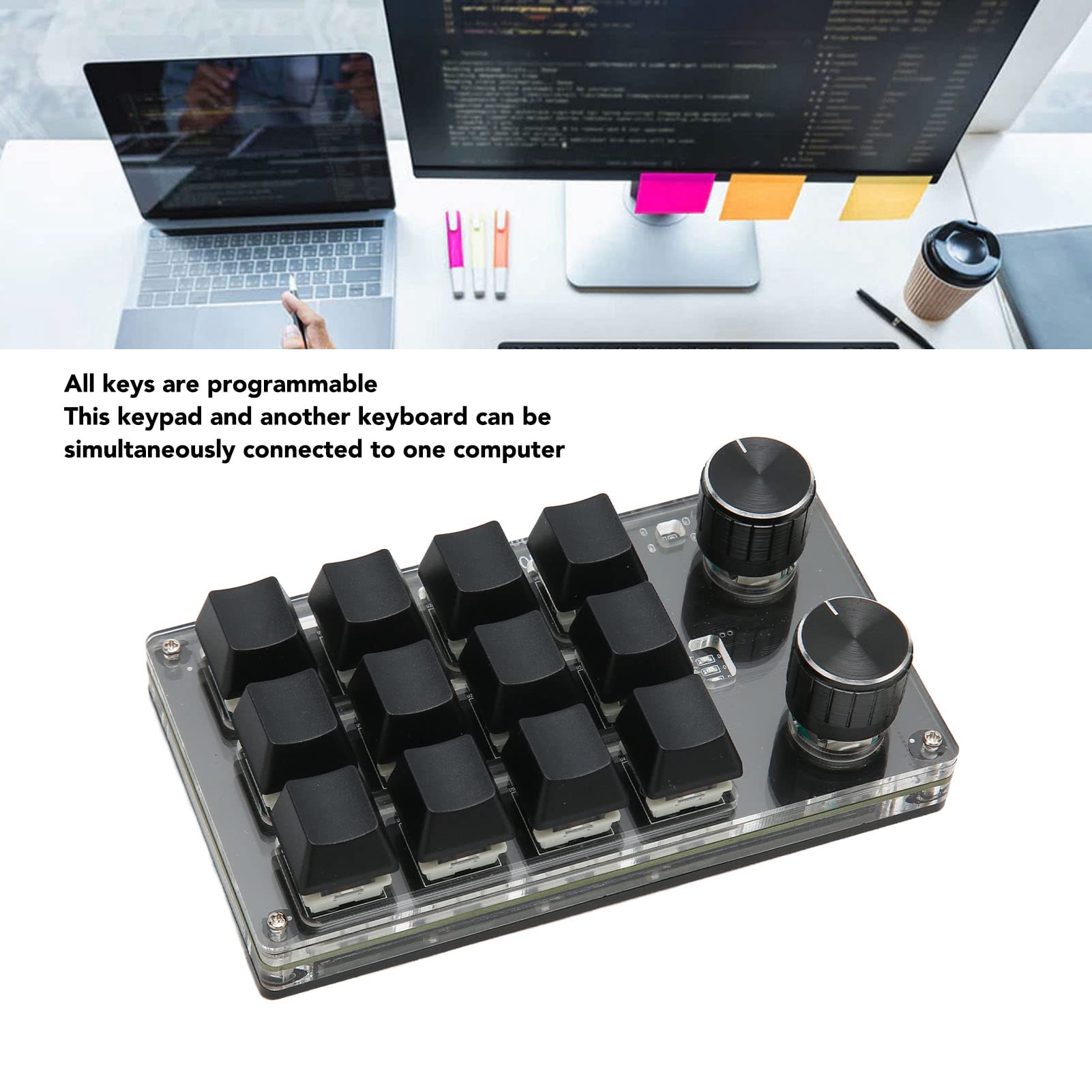 Midi Controller, 12 Keys 2 Knobs Macro Pad Usb Or Bt Connection Blue Switch 1200mah Lithium Ion Battery Programmable Keypad for Gaming Office Media (Black) - Image 8