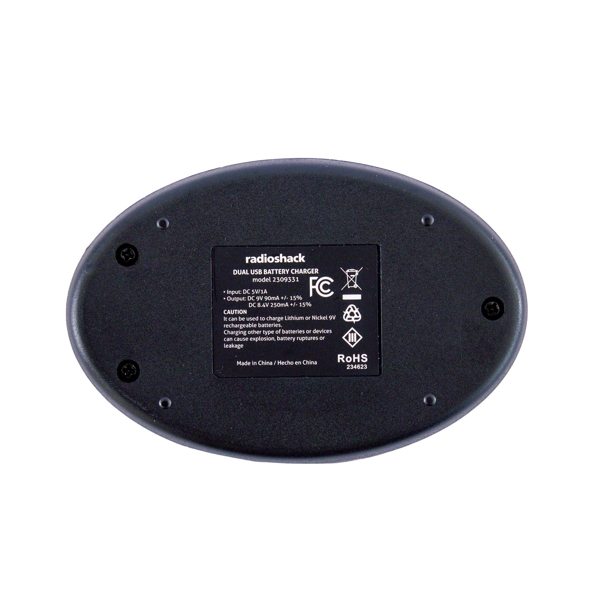 RadioShack 9V USB Dual Battery Charger with USB, Simultaneous Charging, FCC & RoHS Certified, Durable ABS Construction