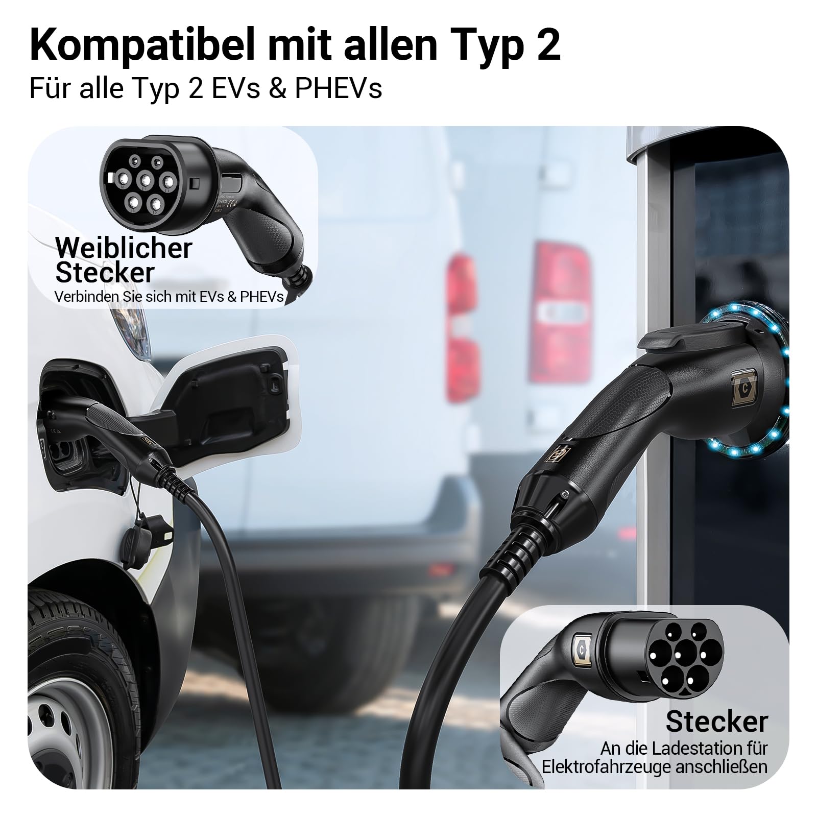 Tera Kabel do ładowania typu 2 22KW 32A 7,5 Metrów 3 etapy typ 2 do typu 2 Mennekes certyfikat IP55 CE i TÜV szybkie ładowanie kabel do samochodu elektrycznego typ 2 dla VE/PEV, DC-32 czarny