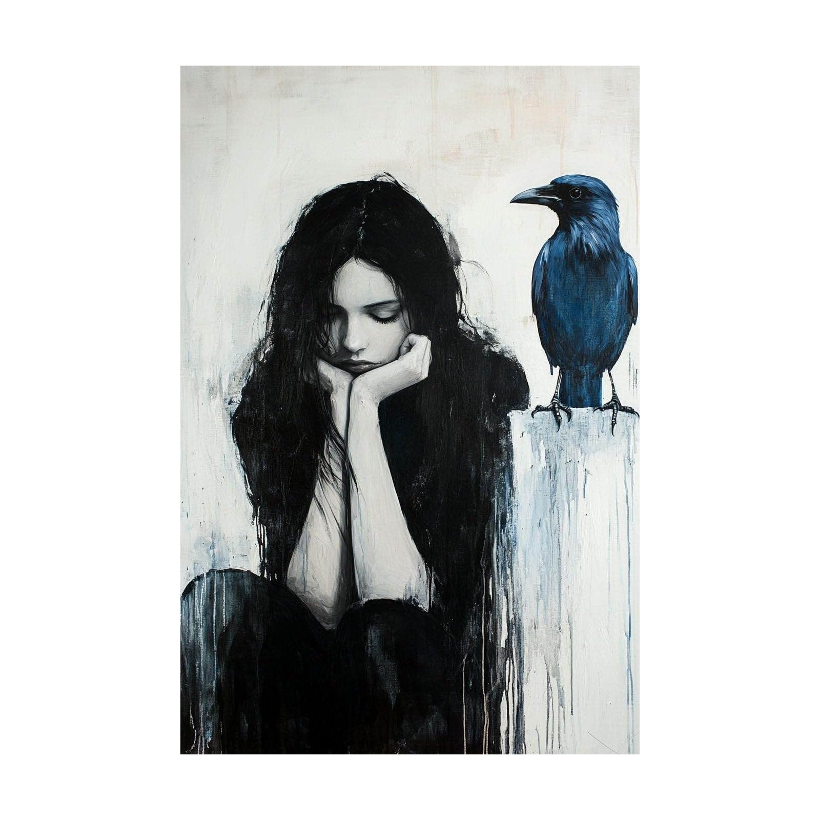 TERUEA Vintage Bathroom Wall Art - Woman with Blue Bird Print Vintage Humor Wall Poster for Bathroom Toilet Decor(Blue)-60x90cm Unframed