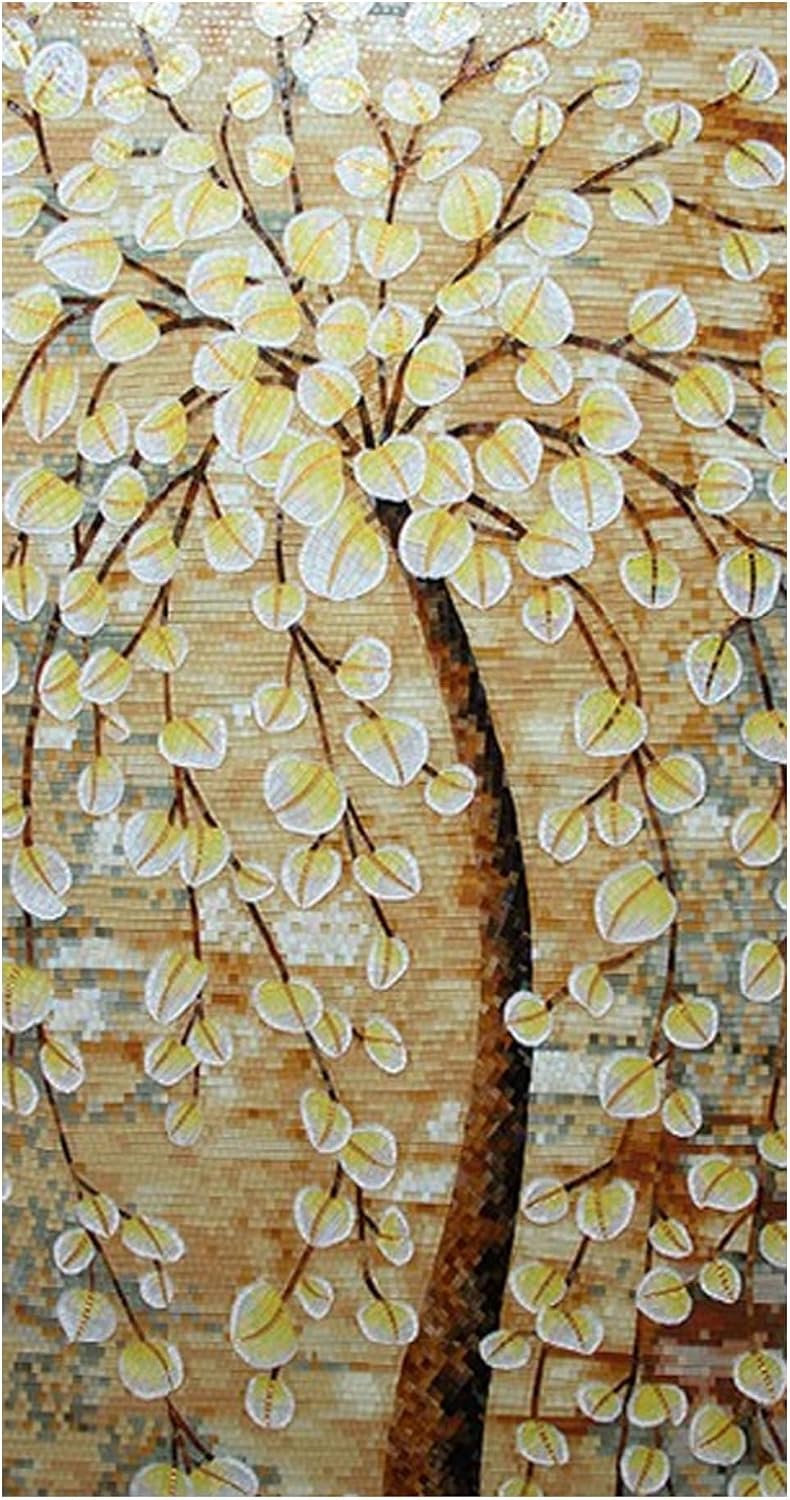 Handmade Golden Blossom Tree Mosaic Wall Art – Hand-Cut Floral Tree Mosaic Tile Wall Art for Interior Wall Décor