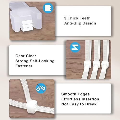 Miniatura 5 de Bridas de cremallera, bridas blancas de varios tamaños 4+6+8+12 pulgadas, paquete de 400 bridas blancas, cremalleras transparentes, bridas de