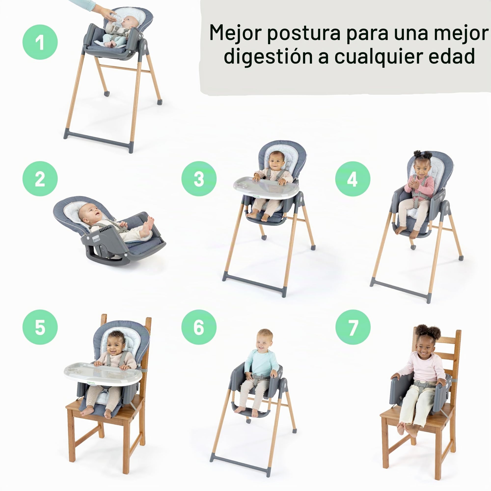 Ingenuity, Trona, Silla para Bebés 7 en 1 Proper Positioner, Asiento Infantil y Mecedora Extraíble, Unisex, Para 0-36 Meses