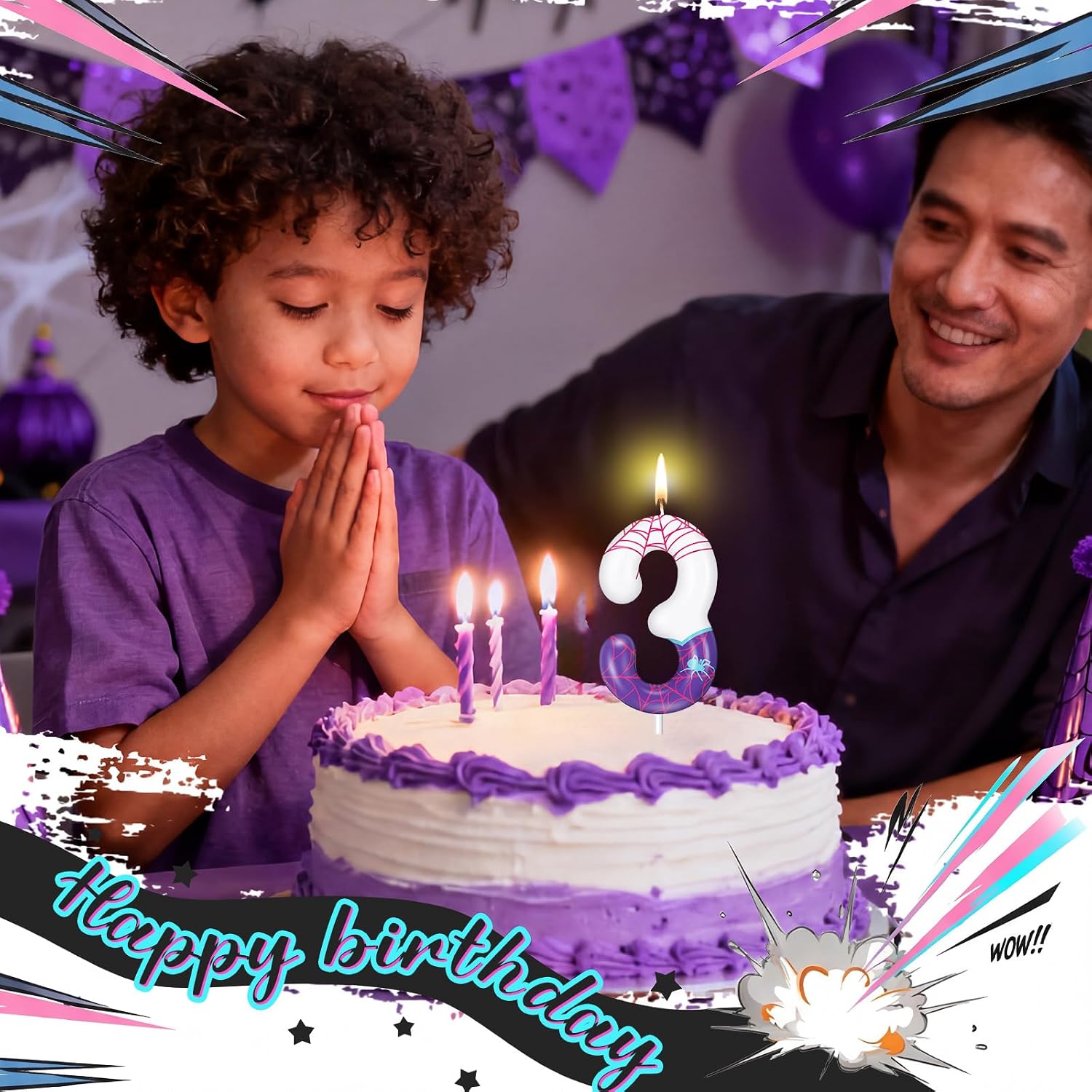 MTLEE Number 3 Purple Spider Birthday Candle